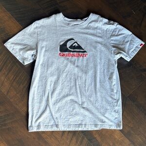 Quiksilver Light Gray Tee with Black Logo and Red Text
